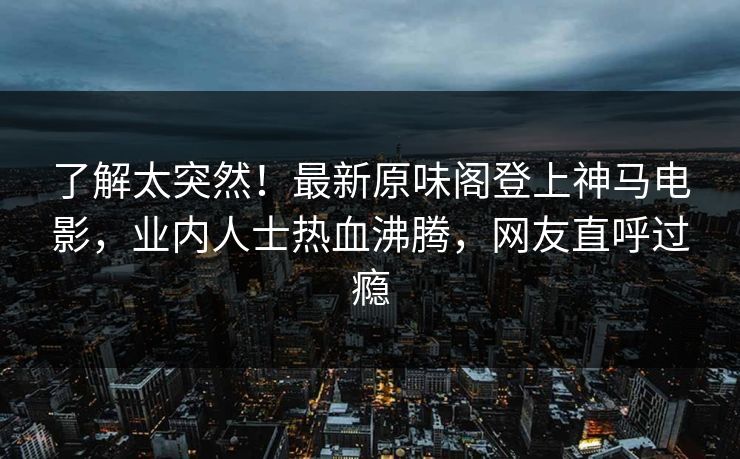 了解太突然！最新原味阁登上神马电影，业内人士热血沸腾，网友直呼过瘾