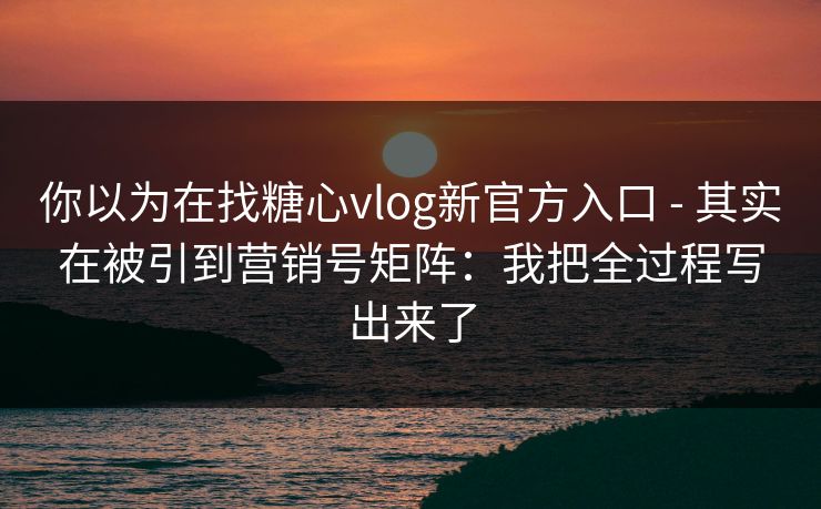 你以为在找糖心vlog新官方入口 - 其实在被引到营销号矩阵：我把全过程写出来了